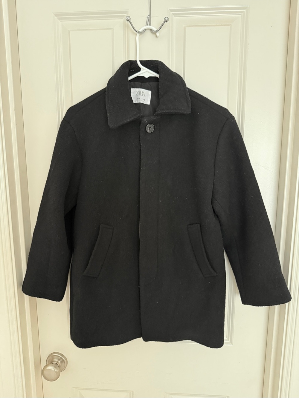 Zara Kids Black Pea Coat with Button Front